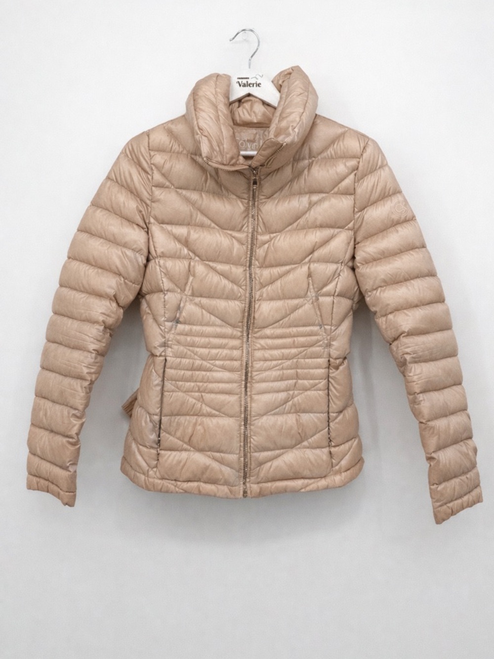 Calvin Klein Light Ruffle Peplum Cinch Waist Down Jacket Packable Size Small